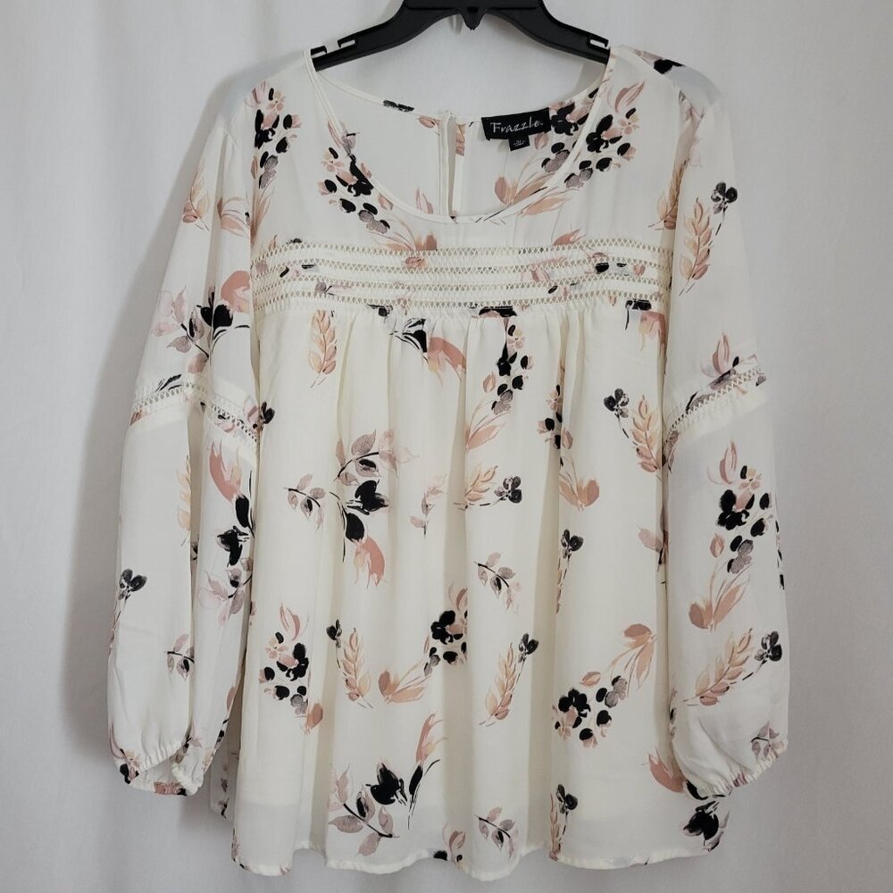 NEW Frazzle Blouse Top XL BOHO Peasant Flowy Floral Cottagecore balloon slv NWT - Picture 2 of 11